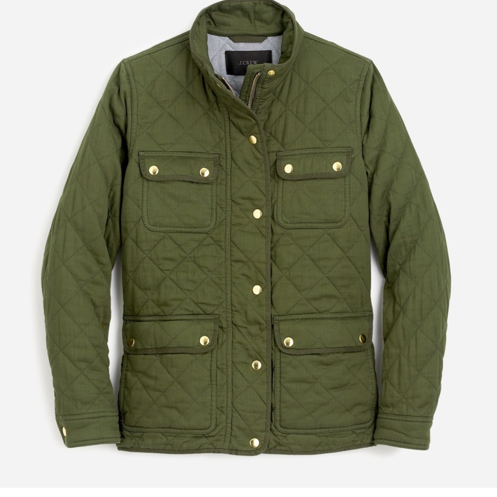 J. Crew Women's Quilted‎ Green Full Zip Downtown Field Jacket- Size XS